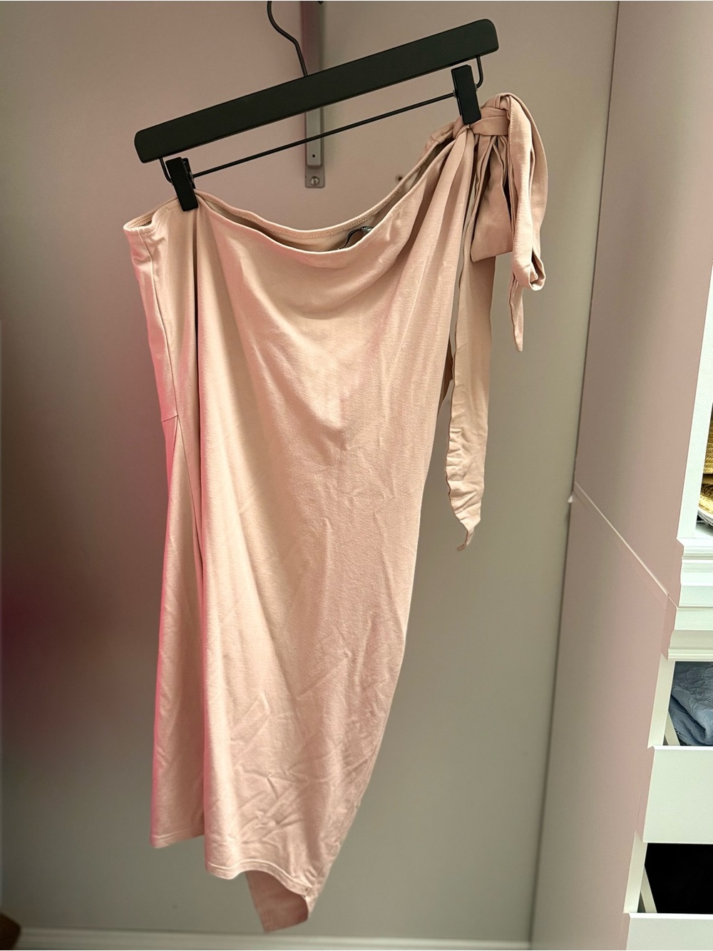 Asymmetrical One-Shoulder Dress in Blush Pink